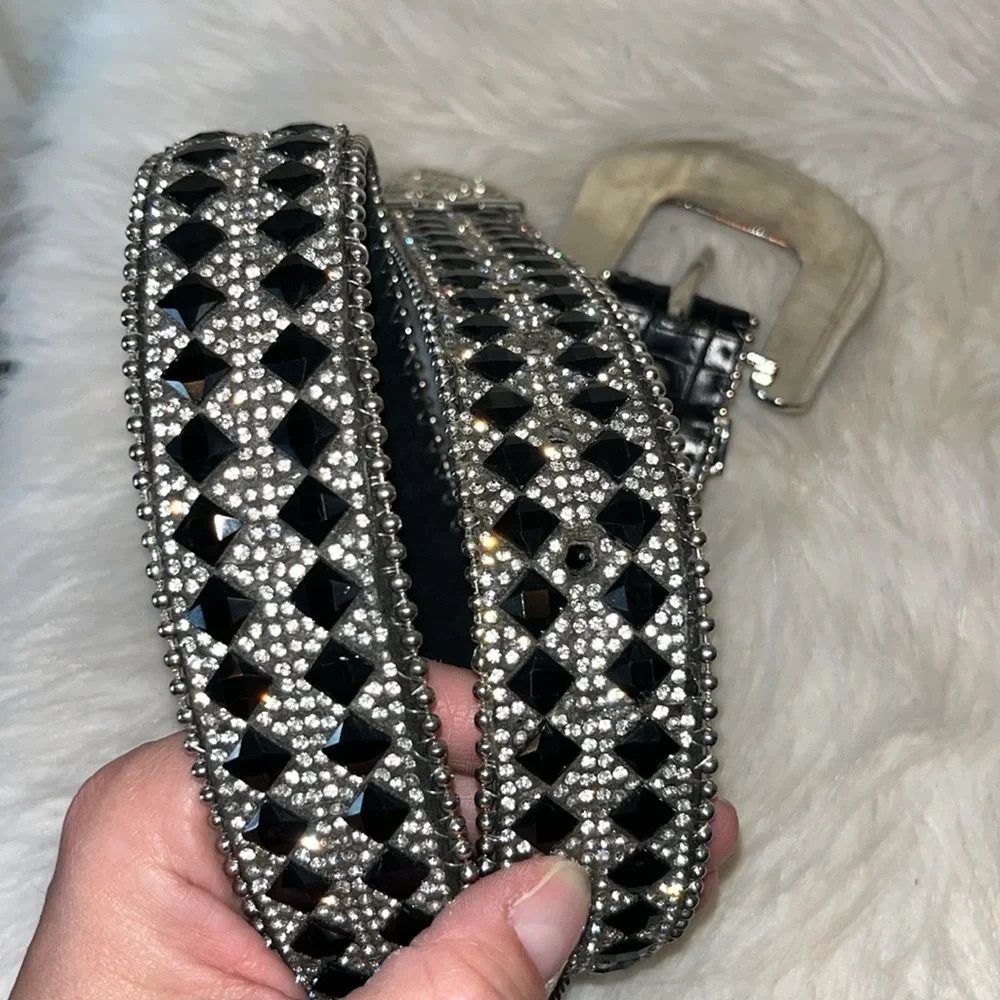 Bling embellished sparkly statement leather western cowgirl belt S/M